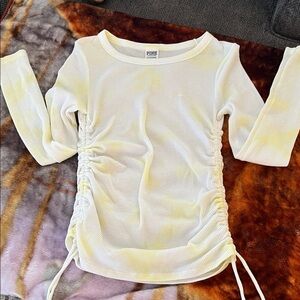 Victoria's Secret Long Sleeve Ruched Top - Cream and Yellow